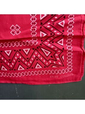 Fast Color Vintage Red Cotton Bandana Hanky 15x16" Geometric & Diamond Print